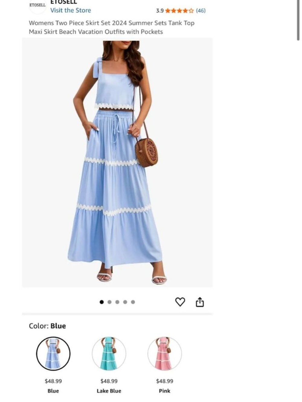 NWT Women's 2 piece blue skirt top set